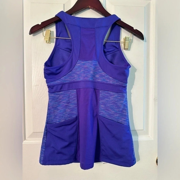 EUC ATHLETA Retro Purple Racerback Tank Back Pockets Built In Bra Padding Small - Picture 2 of 8
